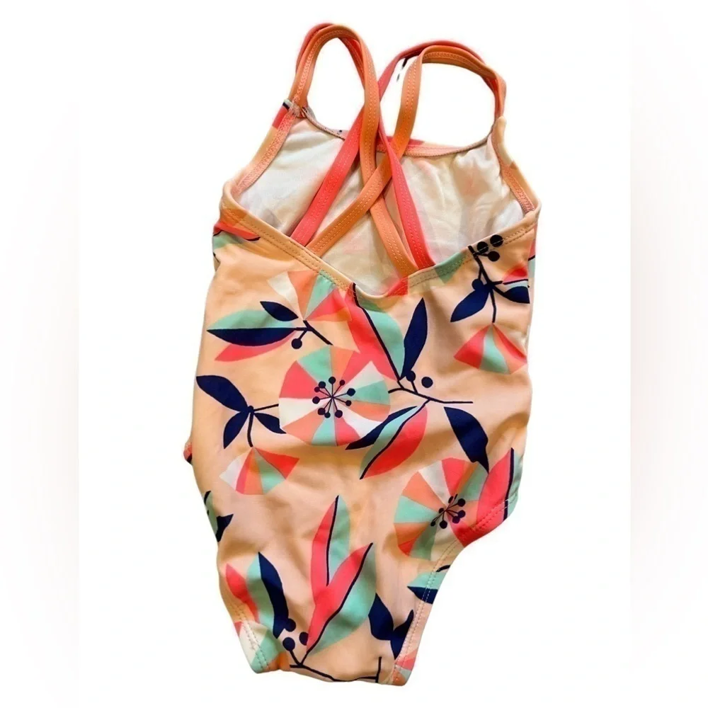 NWOT Gymboree peach pink  color bathing suit geometric floral design, 12M